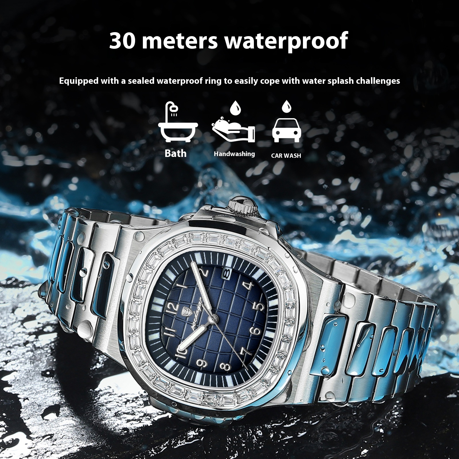 Reloj de hombre con correa de acero, esfera negra - Imagen 4