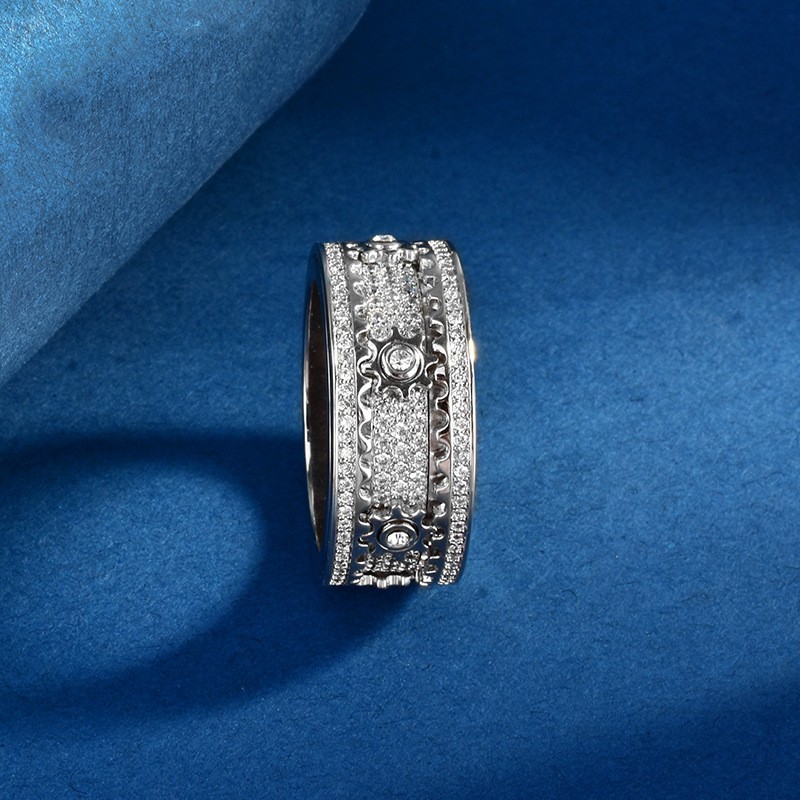 Anillo giratorio de engranaje con piedras, color oro blanco - Imagen 3