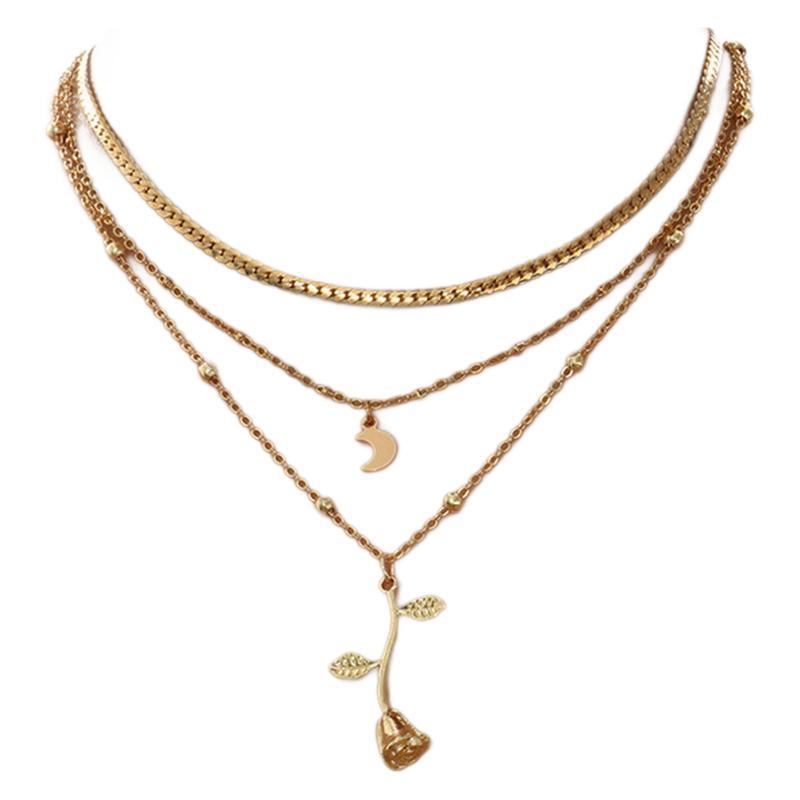 Collier multirang à lune et rose, doré – Image 4