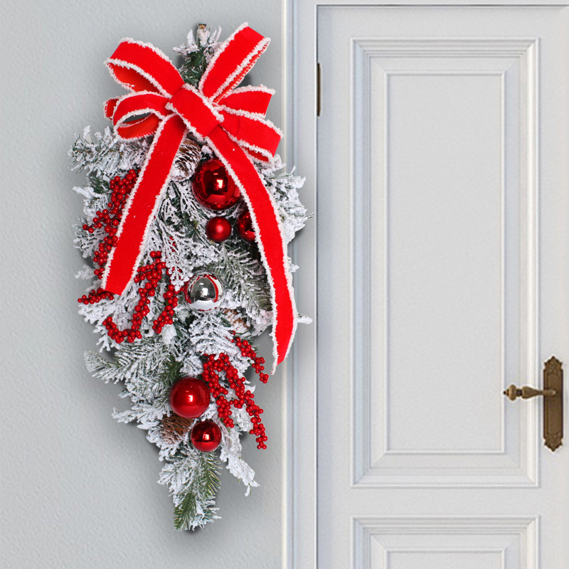Kerstkrans met geflockte takken, rood - Afbeelding 4