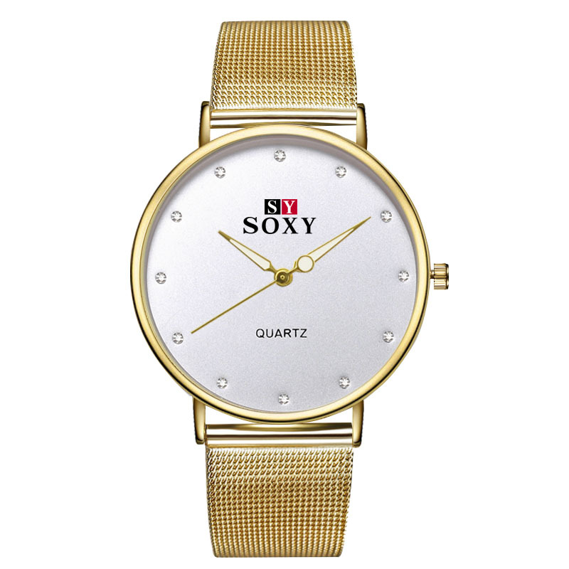 Relógio de quartzo com mostrador redondo, dourado