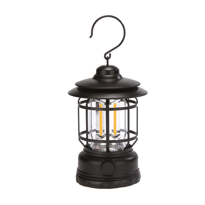 Rechargeable retro camping lamp with dimmer, black