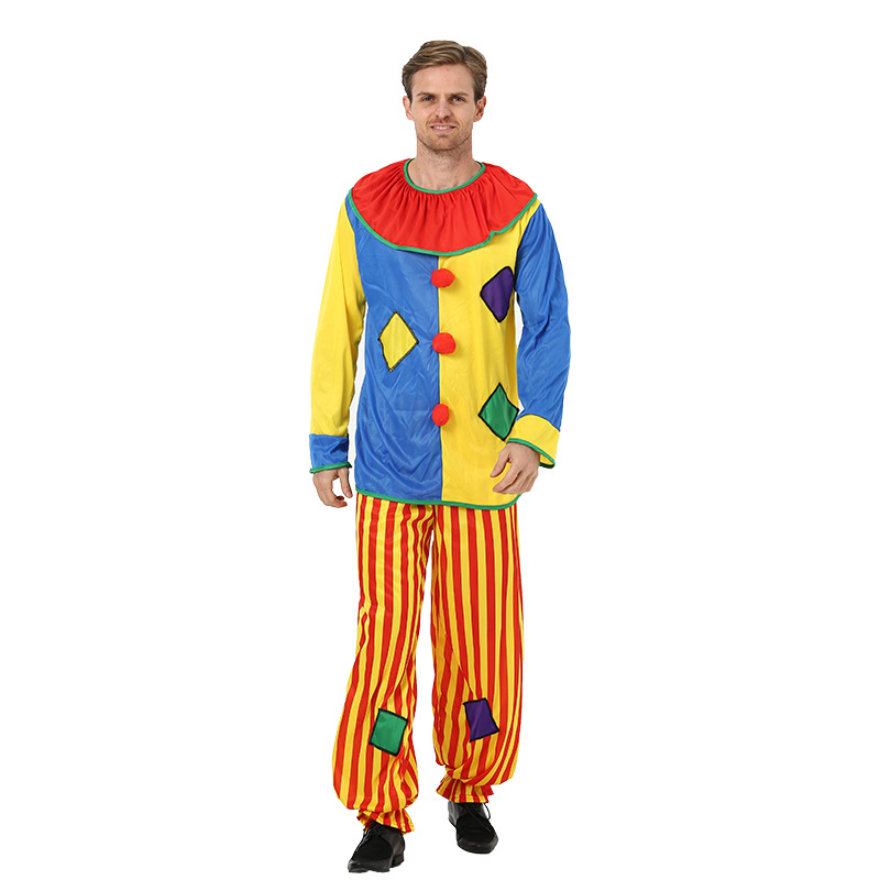 Costume de clown coloré pour adulte, haut et pantalon