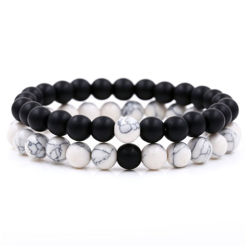 Pulsera de cuentas para hombre, negro mate