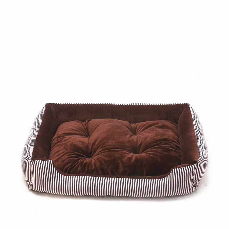 Cama retangular para gato ou cão pequeno, riscas castanhas, 45 cm