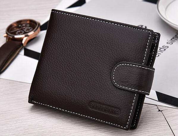 Short men's wallet in genuine leather, coffee brown