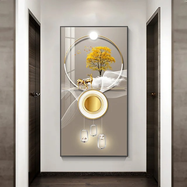 Leinwandbild mit Hirsch und goldenem Blatt