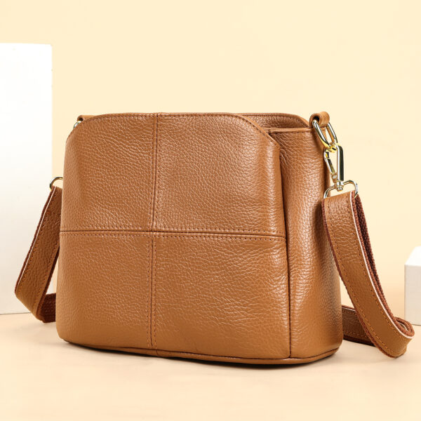 Leather handbag with double handles, brown