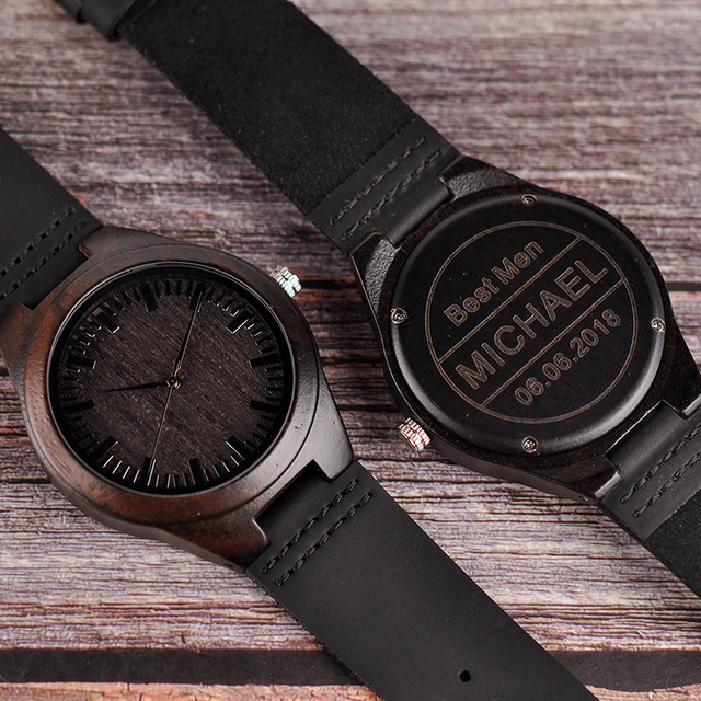 Wooden men's quartz watch, black - Image 8