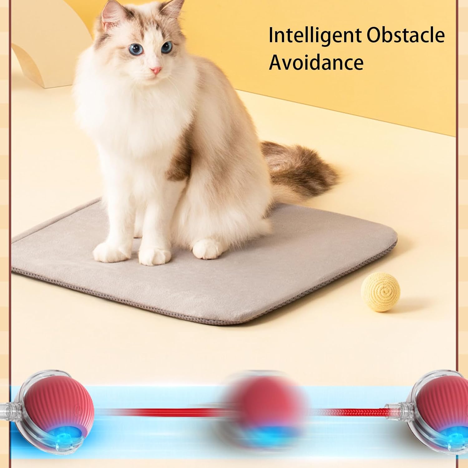 Balle roulante automatique avec ficelle pour chats, rouge – Image 5