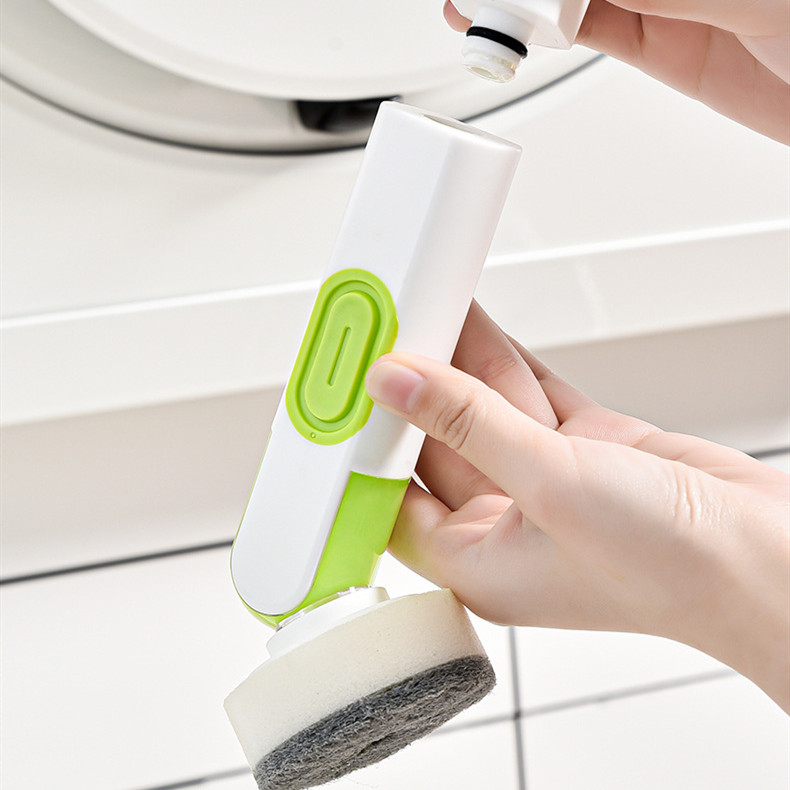 Dish brush with soap dispenser and 2 heads, white and green - Image 4