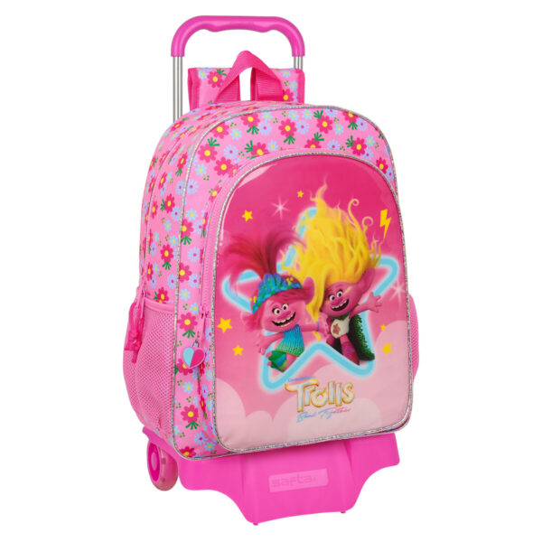 School Rucksack with Wheels Trolls Pink