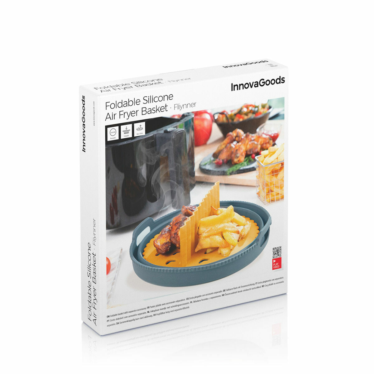 Pack de Cestos Dobráveis de Silicone com Pegas e Separadores para Fritadeira de Ar InnovaGoods (3 Unidades) - Image 4
