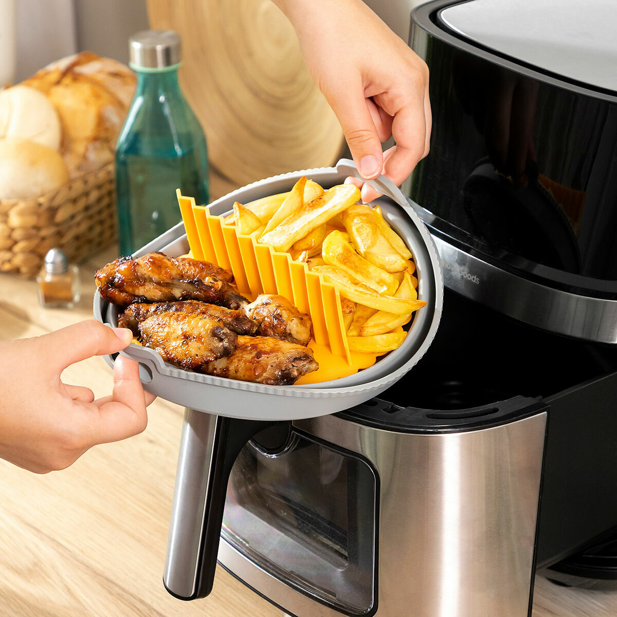 Pack de Cestos Dobráveis de Silicone com Pegas e Separadores para Fritadeira de Ar InnovaGoods (3 Unidades) - Image 5