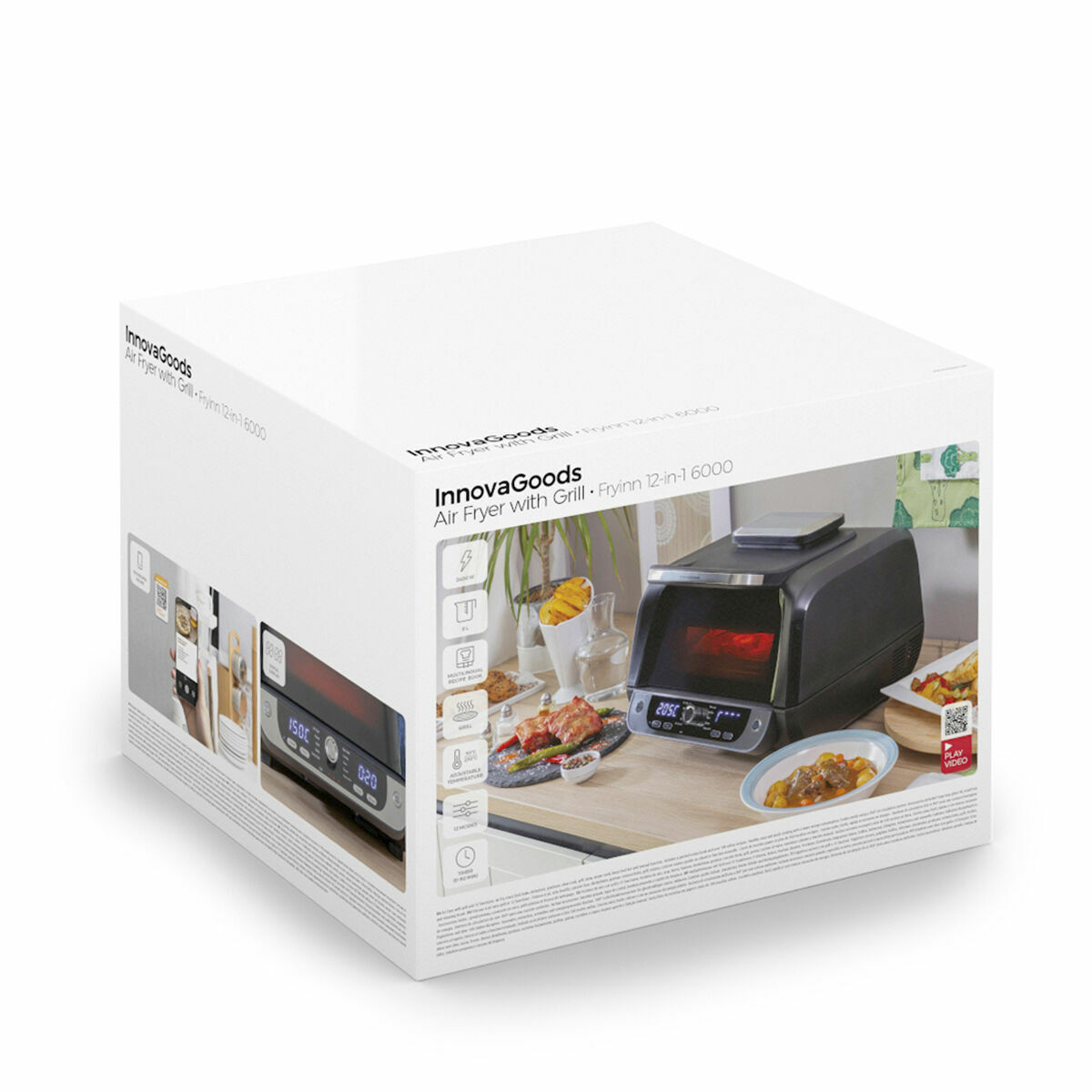 Luchtfriteuse met grill, accessoires en receptenboek InnovaGoods Fryinn 12-in-1 6000 Zwart Staal 3400 W 6 L - Afbeelding 16
