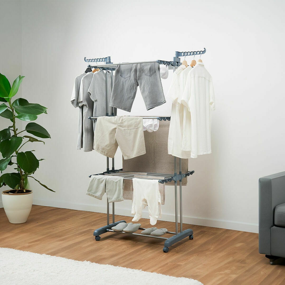 Pack Tendedero Plegable Vertical con Ruedas y Doblador de Ropa InnovaGoods - Imagen 3