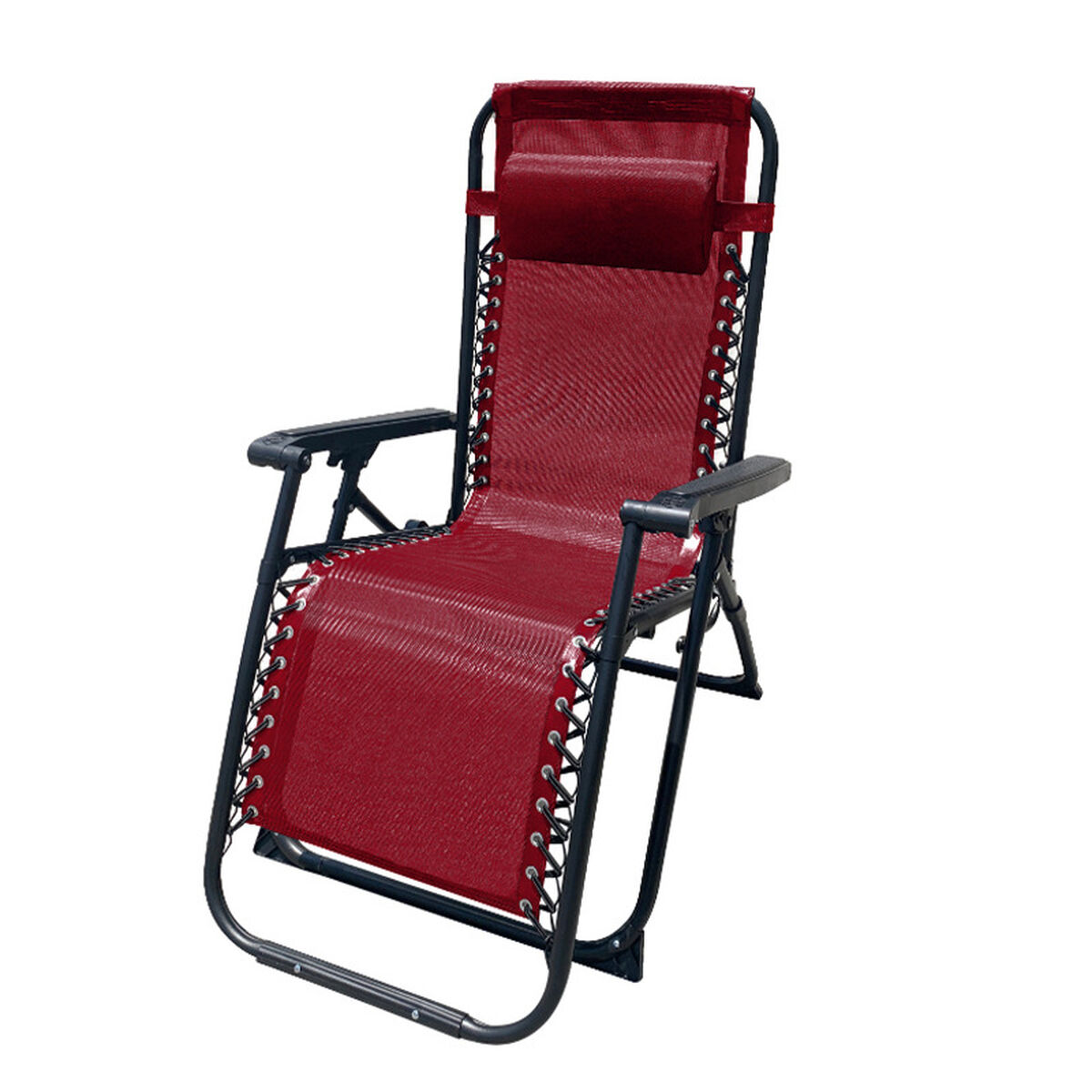 Marbueno Chaise Longue Pliable Acier Avec Coussin Jardin et Piscine Gravité Zéro Bordeaux 10010