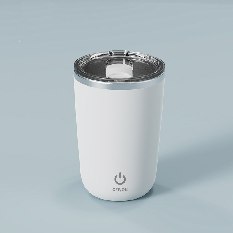 Self-stirring stainless steel mug, white