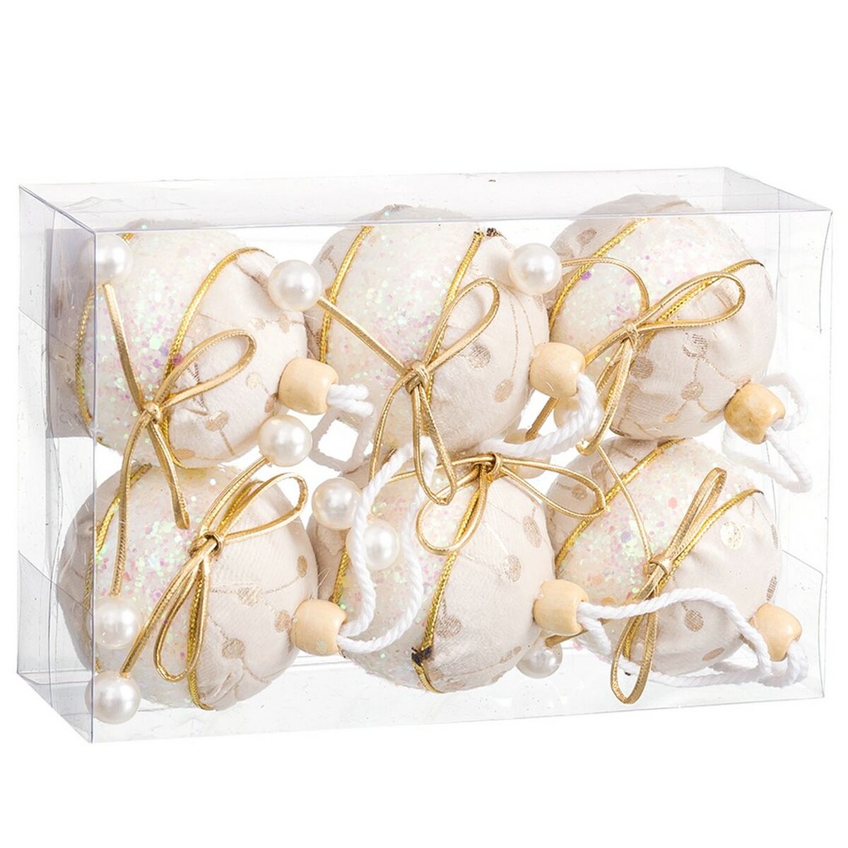 Bolas de Navidad Blanco Dorado Polyfoam Tejido Lazo (6 Unidades) - Imagen 2