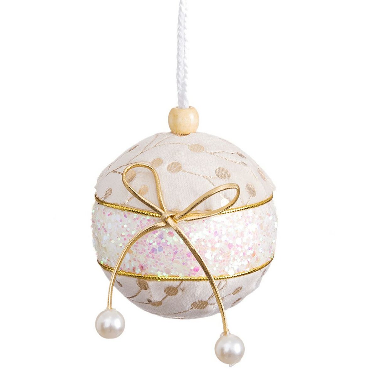 Bolas de Navidad Blanco Dorado Polyfoam Tejido Lazo (6 Unidades)