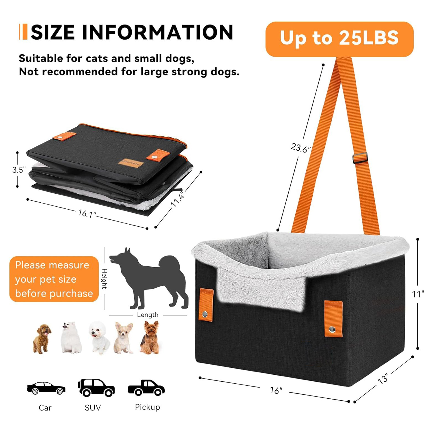 Car seat for small dogs with safety leash, orange - Image 4