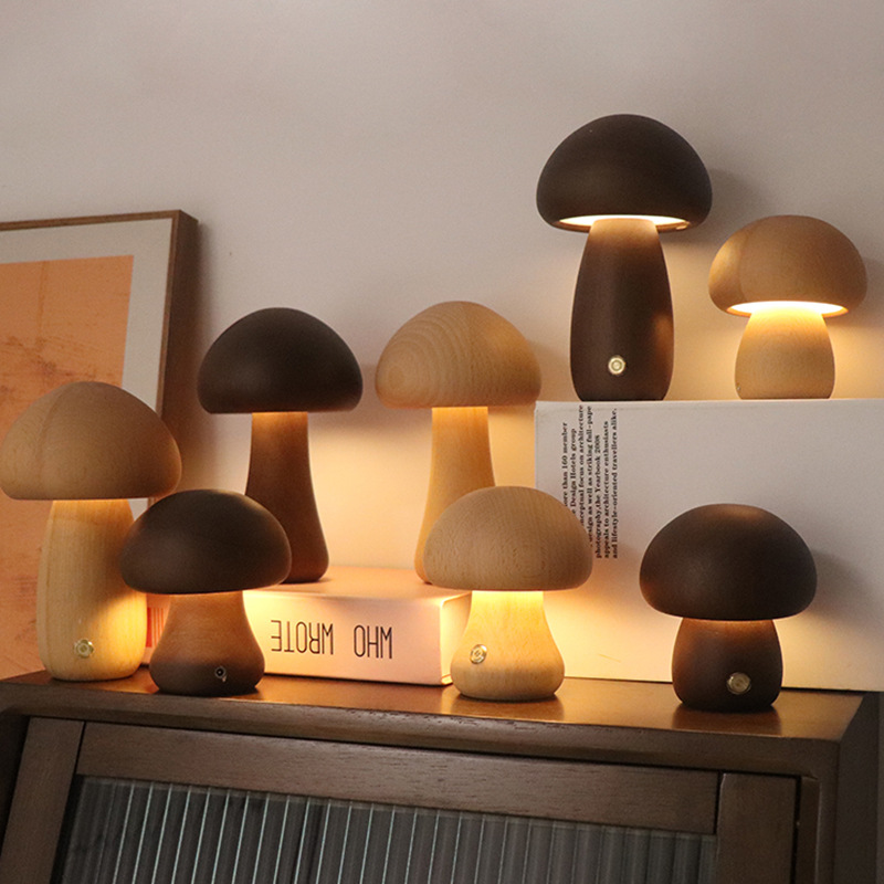 Wooden mushroom night light with touch switch, walnut - Image 5