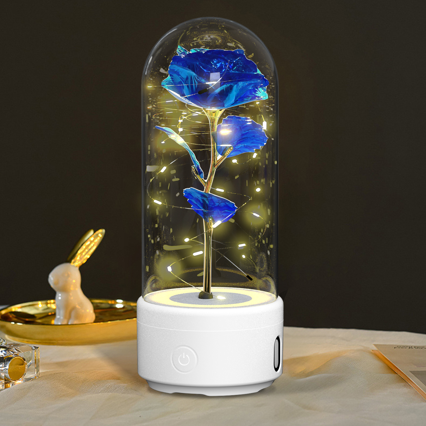 Rose in glass dome with light and speaker, red - Image 6