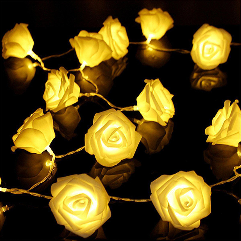 Guirnalda de luces con flores a pilas, blanco cálido - Imagen 4