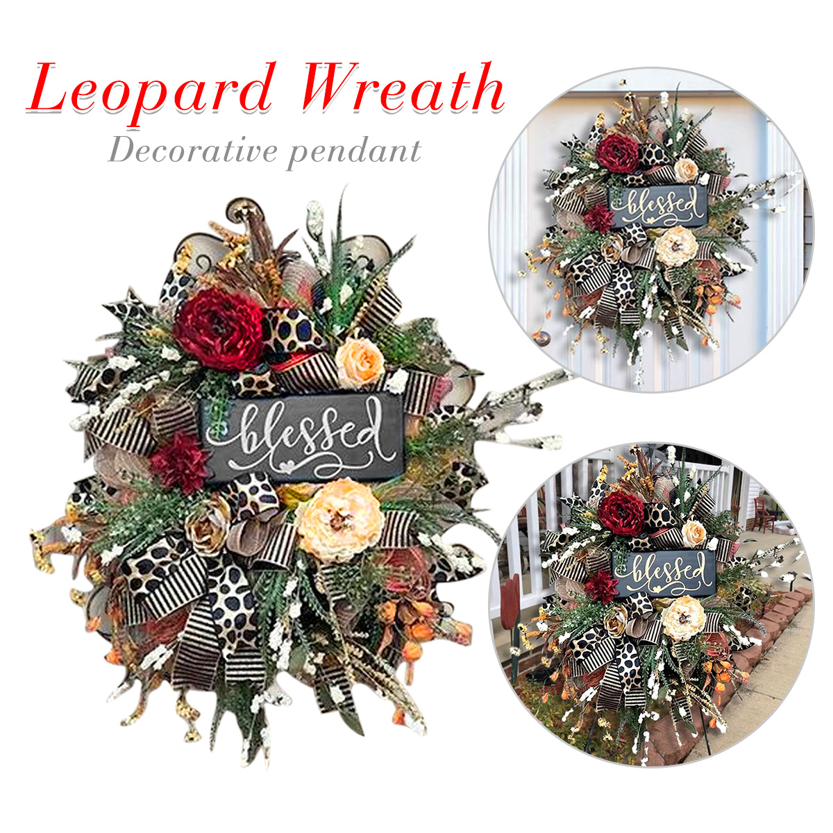 Herfstkrans met luipaardstrik voor de voordeur - Afbeelding 3