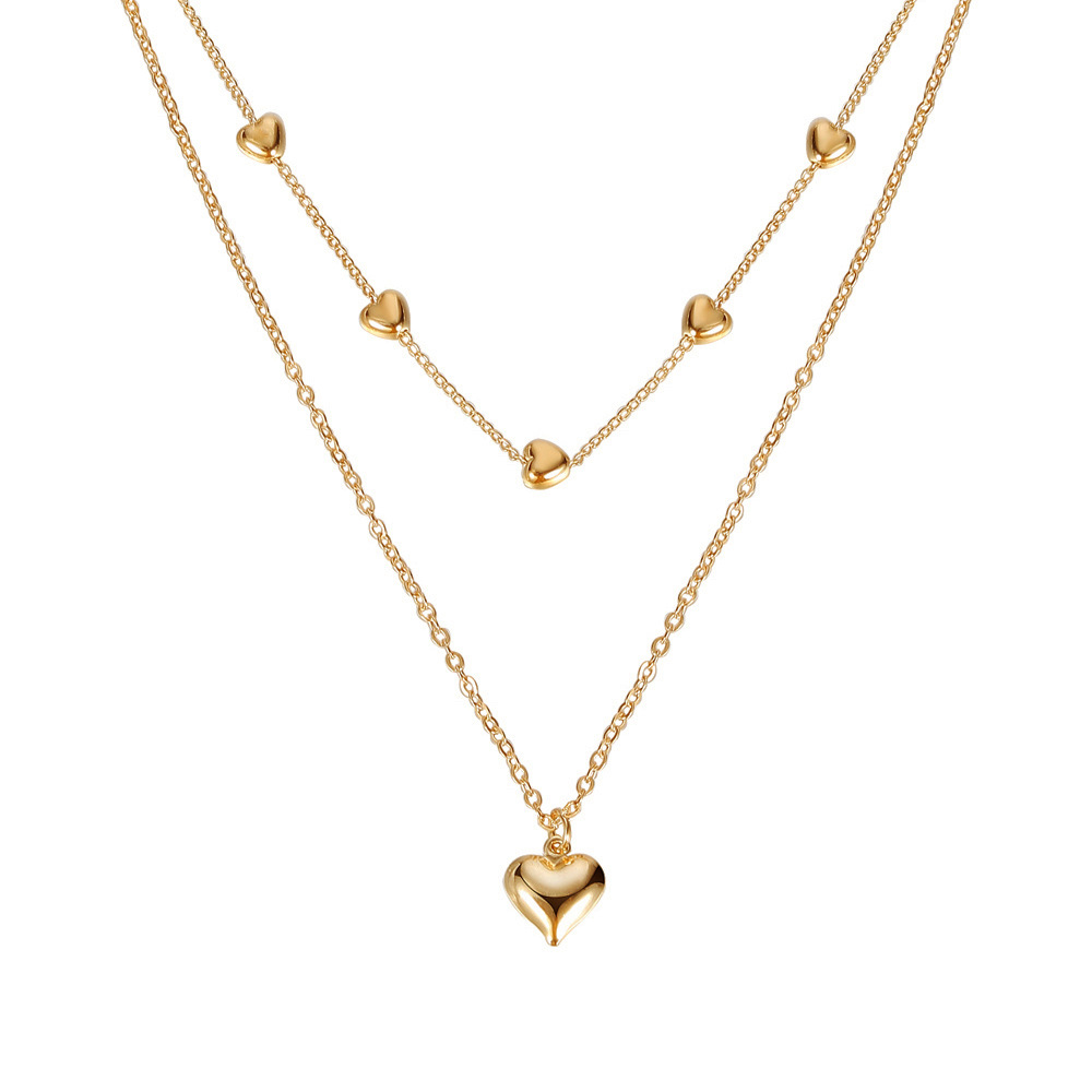 Colar duplo com pendente de coração, dourado - Image 4