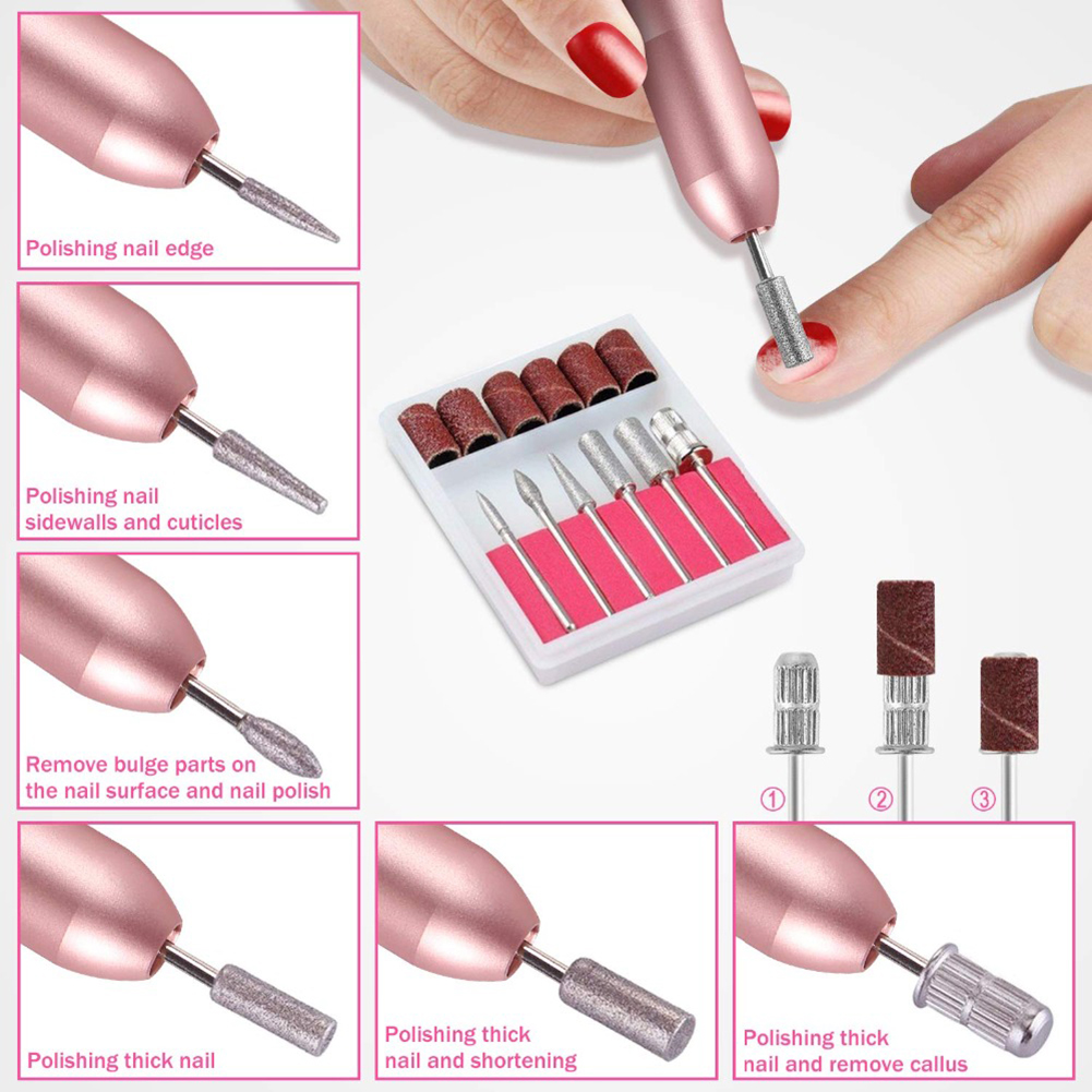 Broca elétrica para unhas com seis pontas, rosa - Image 6