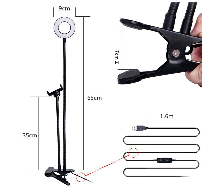 White LED ring light with table clamp - Image 6