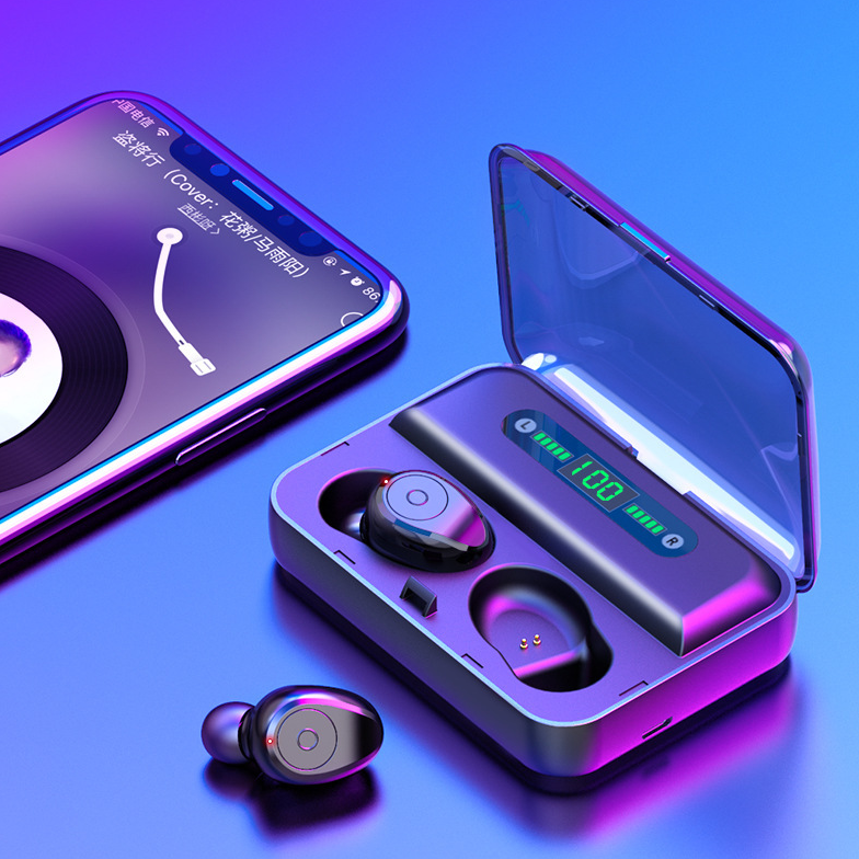 Wireless earbuds with power bank charging case, black - Image 8