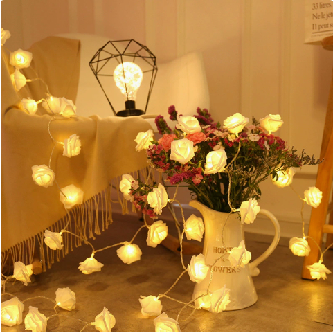 Guirnalda de luces con flores a pilas, blanco cálido - Imagen 5
