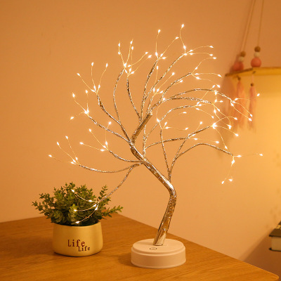 Lámpara árbol decorativa de hilo de cobre con perlas - Imagen 4