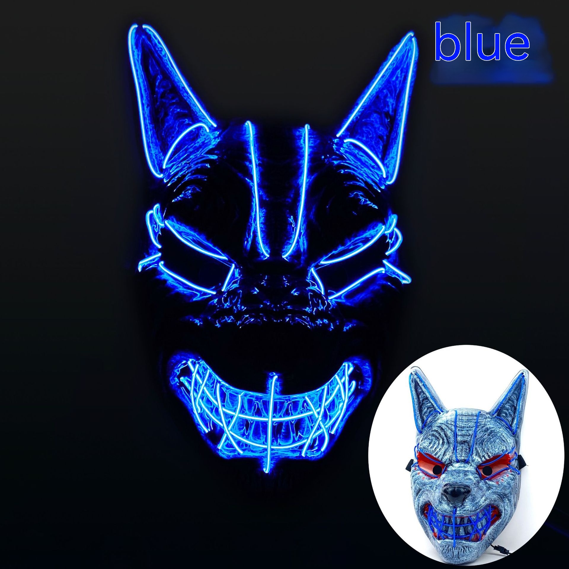 Lichtgevend Halloweenmasker wolfskop, blauw
