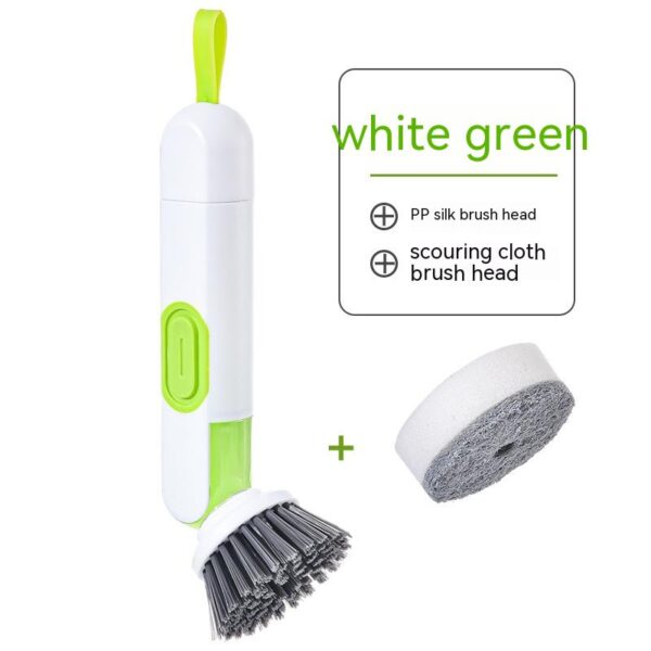 Dish brush with soap dispenser and 2 heads, white and green
