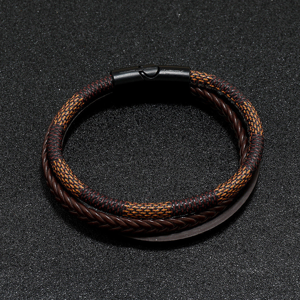 Pulseira de várias camadas em pele sintética, castanha - Image 2