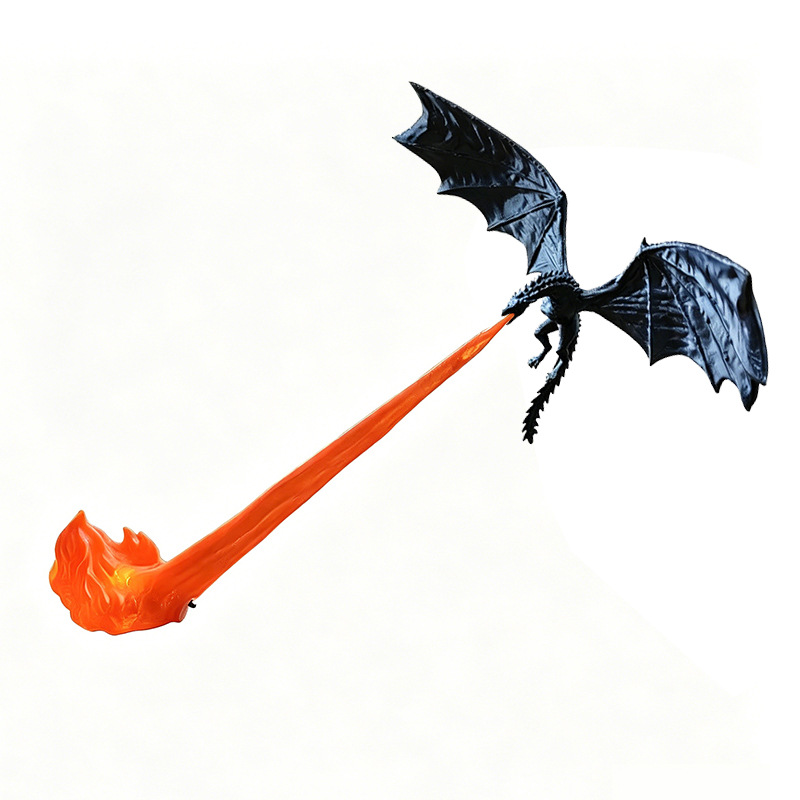 Lampe dragon pour étagère, noir avec flamme rouge