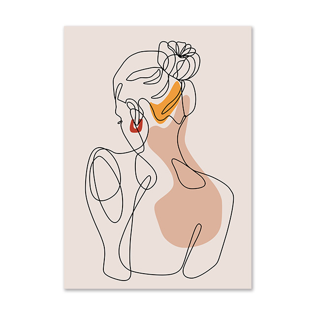 Canvas print of a line-drawn face with leaf