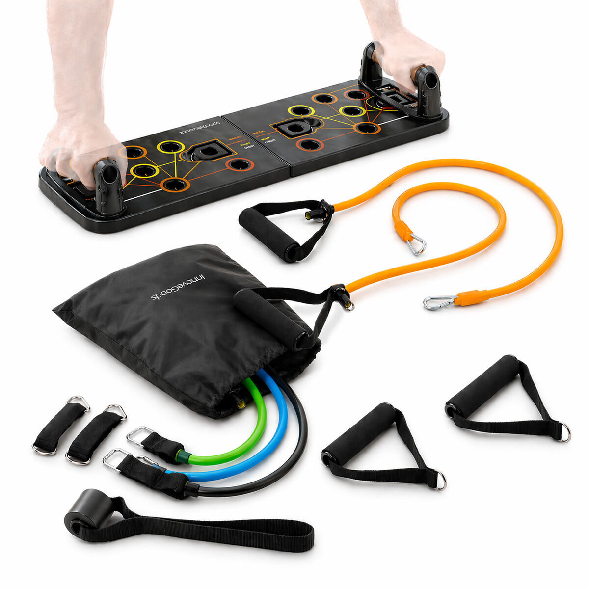 Set Liegestützbrett Push-Up und Widerstandsbänder mit Zubehör und Übungsanleitung InnovaGoods