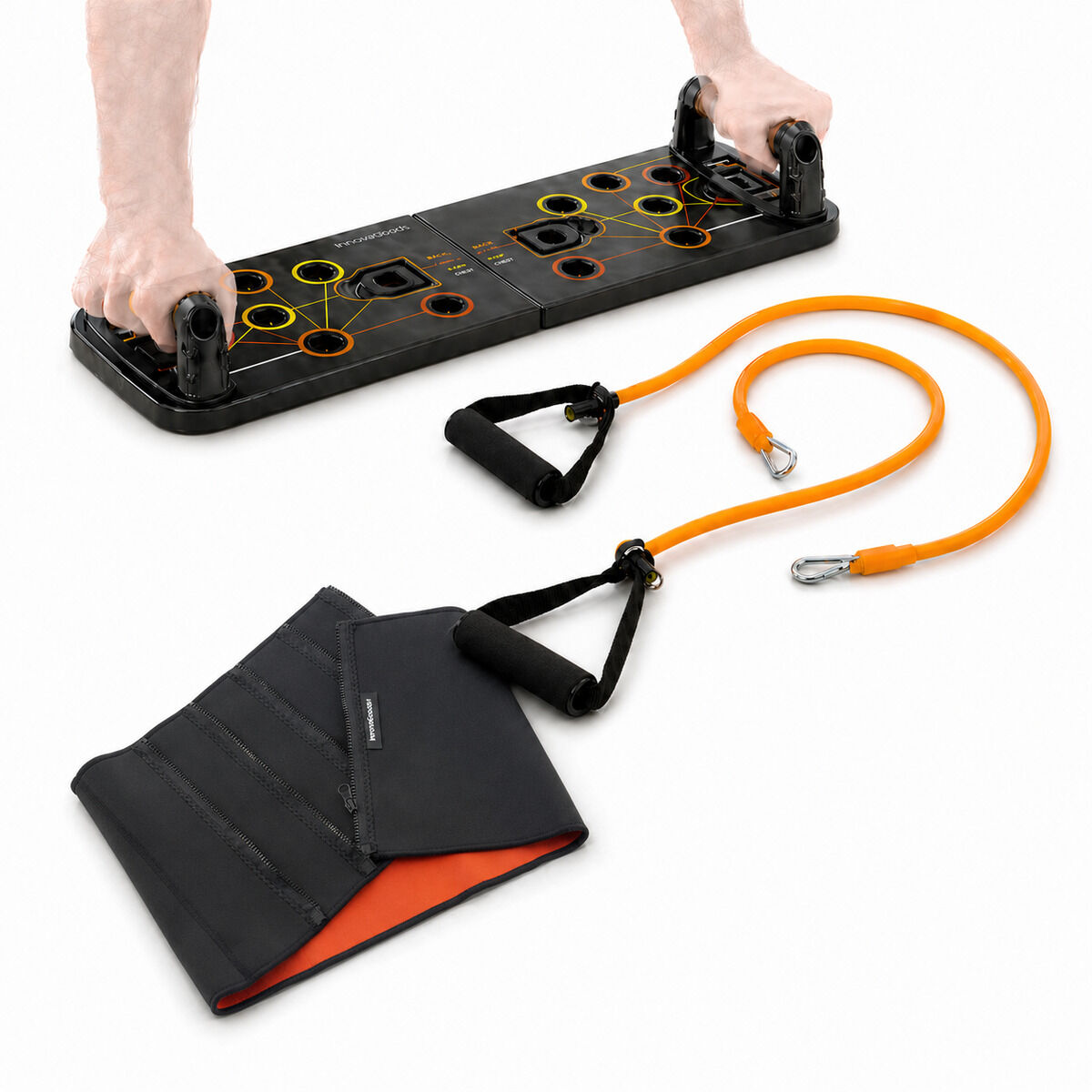 Pack planche de pompes avec bandes de résistance, ceinture sauna sport et guide InnovaGoods