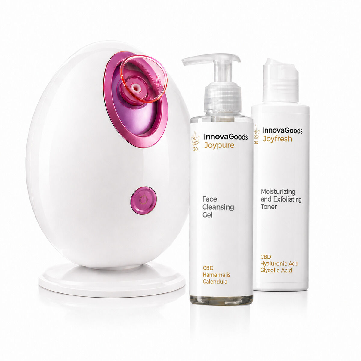Pack elektrische gezichtssauna, gezichtsreiniger Rice Joypure 200 ml en tonic Joyfresh 150 ml InnovaGoods