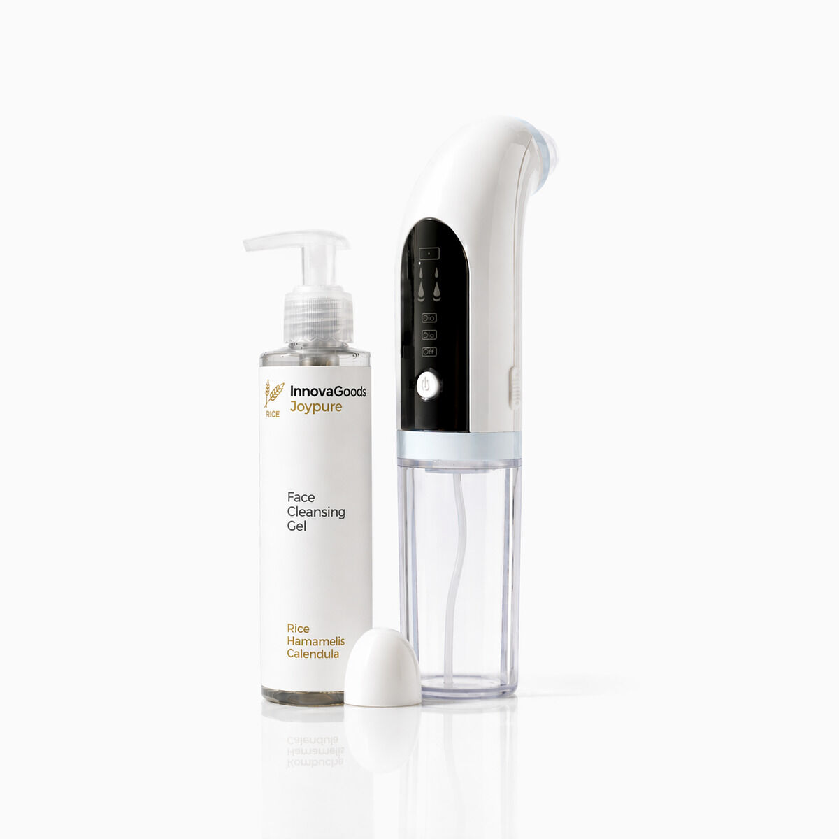 Set Gesichtsreinigungsgerät gegen Unreinheiten wiederaufladbar+Gesichtsreiniger Rice Joypure 200 ml InnovaGoods