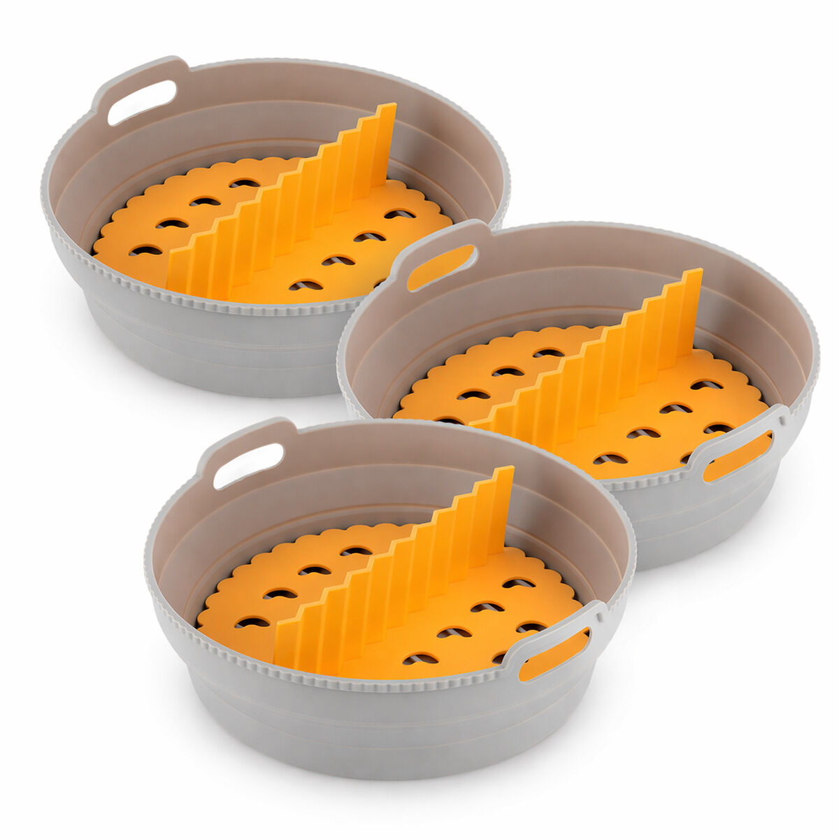 Pack de Cestos Dobráveis de Silicone com Pegas e Separadores para Fritadeira de Ar InnovaGoods (3 Unidades)