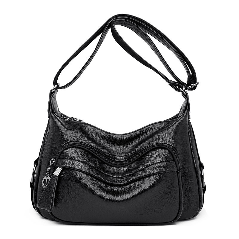 Große Damen-Schultertasche aus Kunstleder, schwarz
