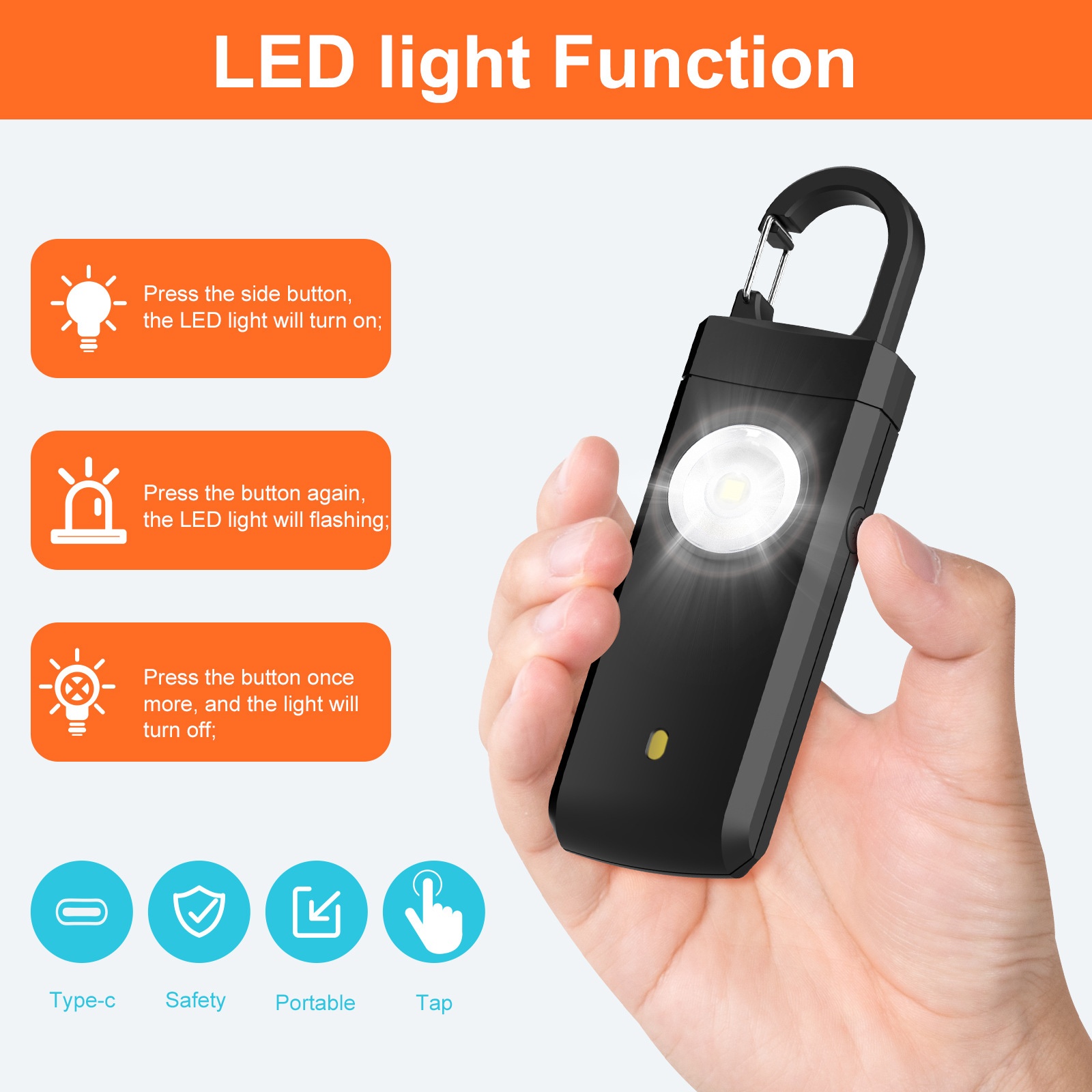 Alarma personal con luz LED, blanca - Imagen 5