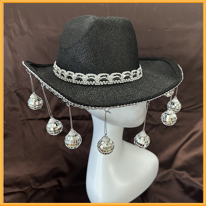 Chapeau de cowboy pailleté noir pour fête et carnaval