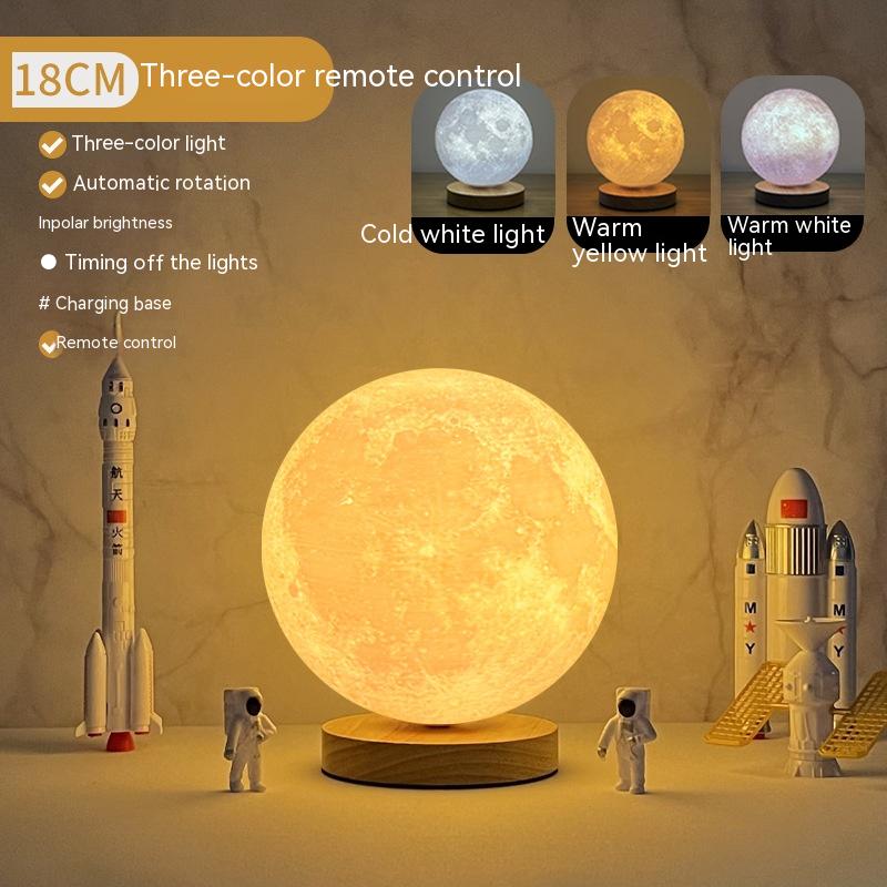 Lampe lune tournante sur socle en bois, trois couleurs – Image 5
