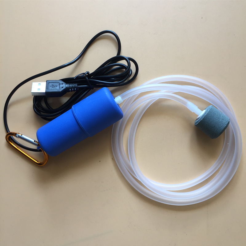 Kleine USB-luchtpomp voor het aquarium, blauw